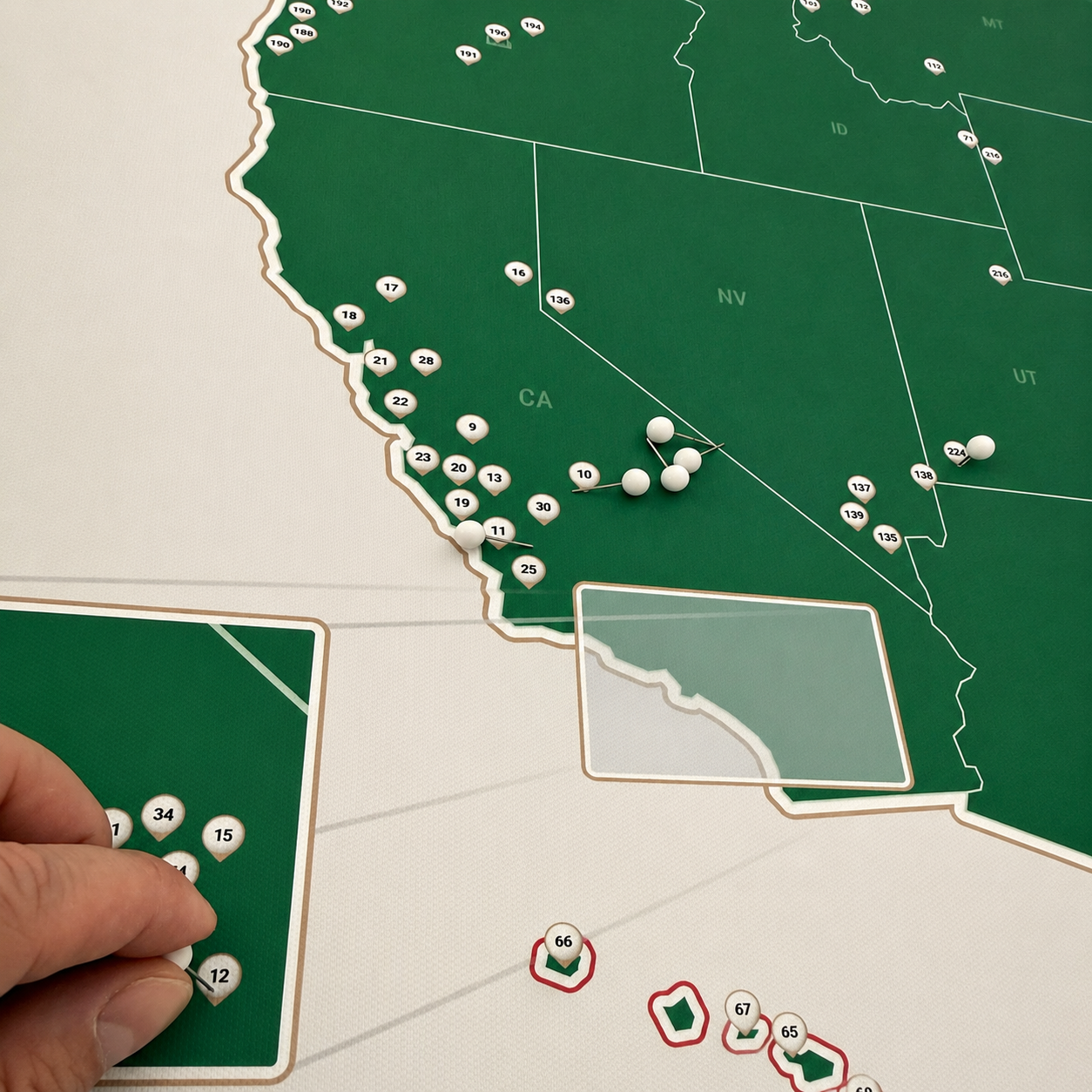 United States Push Pin Map: Top 250 Golf Courses (Blue)